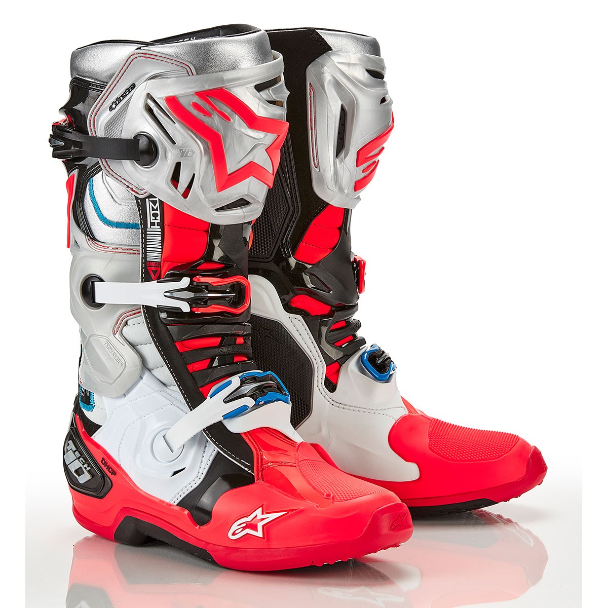 Alpinestars TECH10 ブーツ ビジョン ブラック/ホワイト/シルバー/レッド| Dirtbikeplus (ダートバイクプラス)