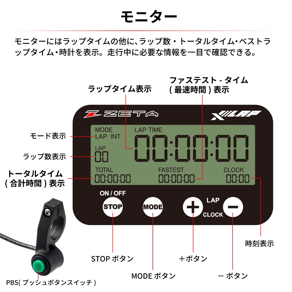 X-monitor ラップタイマー ZETA クロスラップ モニター＆スイッチ| Dirtbikeplus (ダート